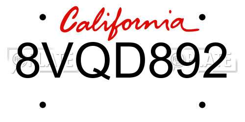 8VQD892 California License Plate