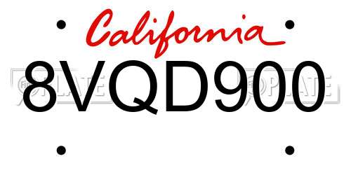 8VQD900 California License Plate