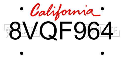 8VQF964 California License Plate