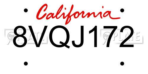 8VQJ172 California License Plate