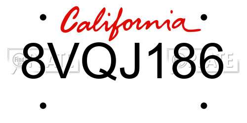 8VQJ186 California License Plate