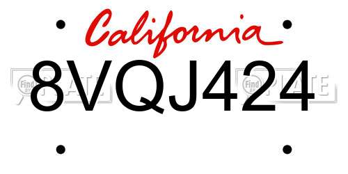 8VQJ424 California License Plate