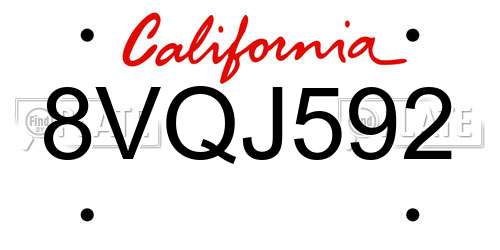 8VQJ592 California License Plate