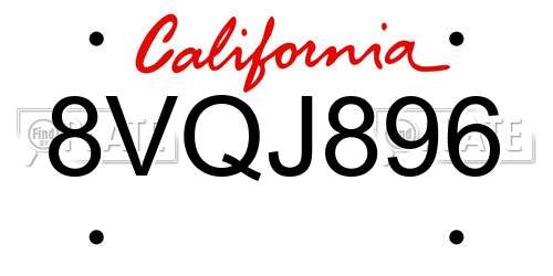 8VQJ896 California License Plate