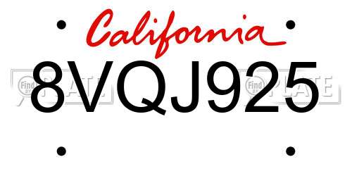 8VQJ925 California License Plate