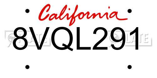 8VQL291 California License Plate