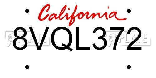 8VQL372 California License Plate