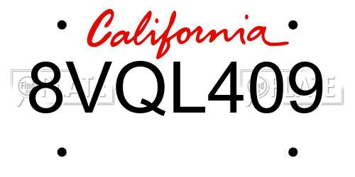 8VQL409 California License Plate