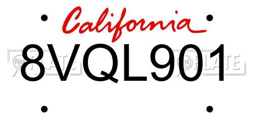 8VQL901 California License Plate