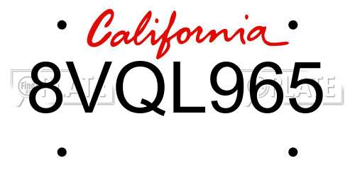8VQL965 California License Plate