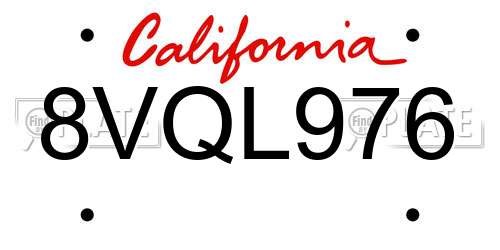 8VQL976 California License Plate