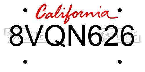 8VQN626 California License Plate