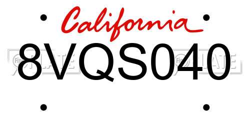 8VQS040 California License Plate