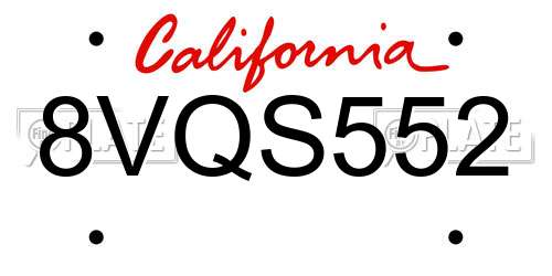 8VQS552 California License Plate