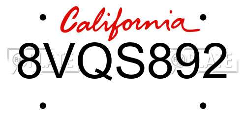 8VQS892 California License Plate