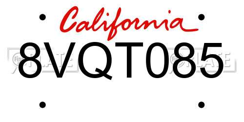 8VQT085 California License Plate