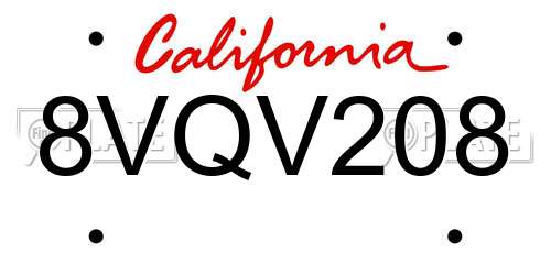 8VQV208 California License Plate