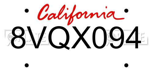 8VQX094 California License Plate