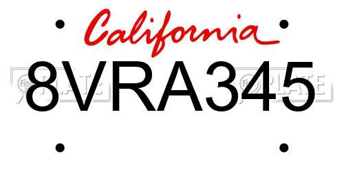 8VRA345 California License Plate