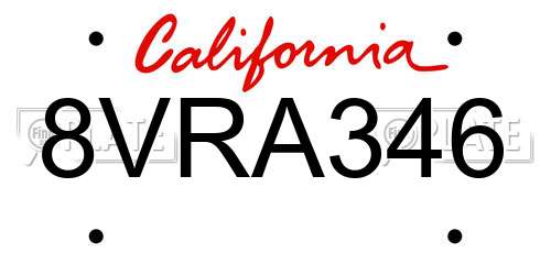 8VRA346 California License Plate