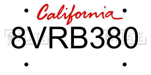 8VRB380 California License Plate