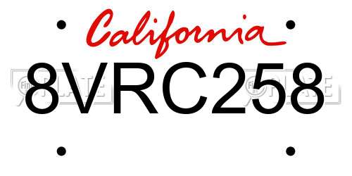 8VRC258 California License Plate