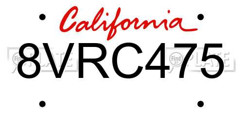 8VRC475 California License Plate