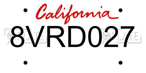 8VRD027 California License Plate