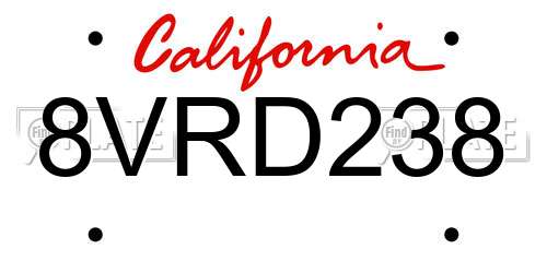 8VRD238 California License Plate