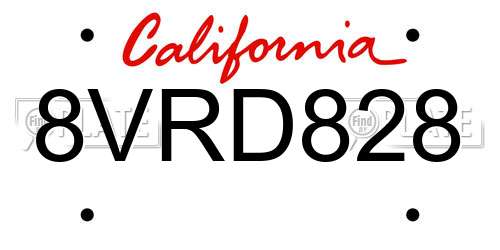 8VRD828 California License Plate