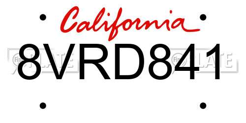 8VRD841 California License Plate