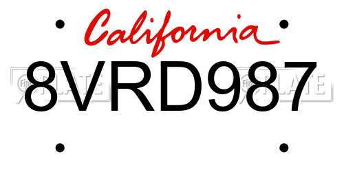 8VRD987 California License Plate