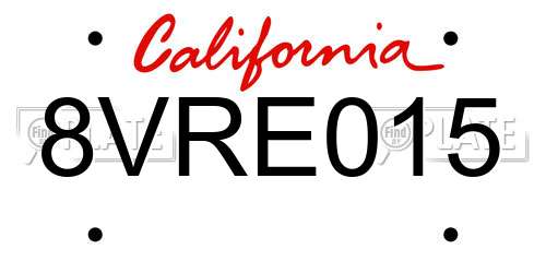 8VRE015 California License Plate