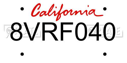 8VRF040 California License Plate