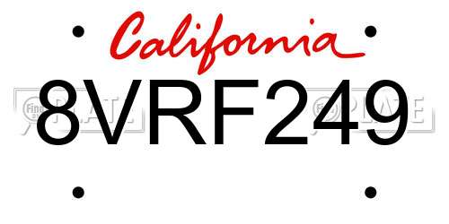8VRF249 California License Plate