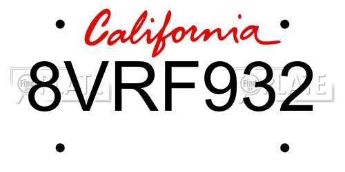8VRF932 California License Plate
