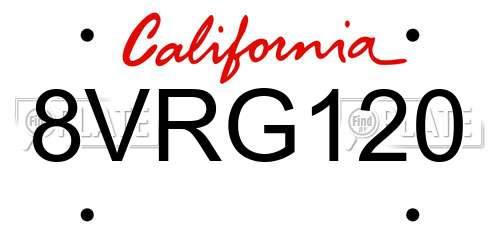 8VRG120 California License Plate
