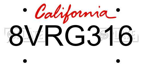 8VRG316 California License Plate