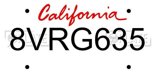 8VRG635 California License Plate