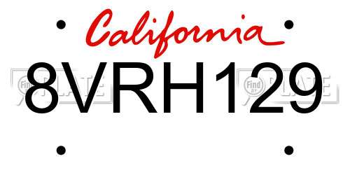 8VRH129 California License Plate