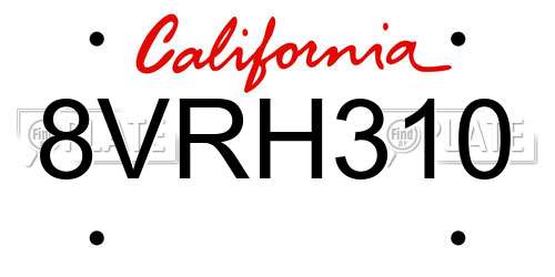 8VRH310 California License Plate