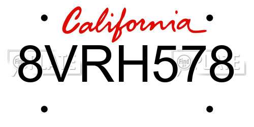 8VRH578 California License Plate