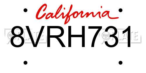 8VRH731 California License Plate