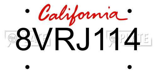 8VRJ114 California License Plate