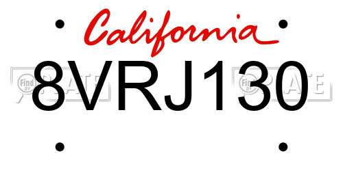 8VRJ130 California License Plate