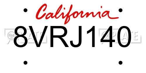 8VRJ140 California License Plate