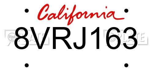 8VRJ163 California License Plate