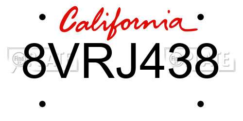 8VRJ438 California License Plate
