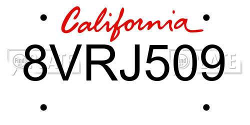8VRJ509 California License Plate