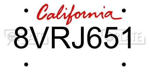 8VRJ651 California License Plate